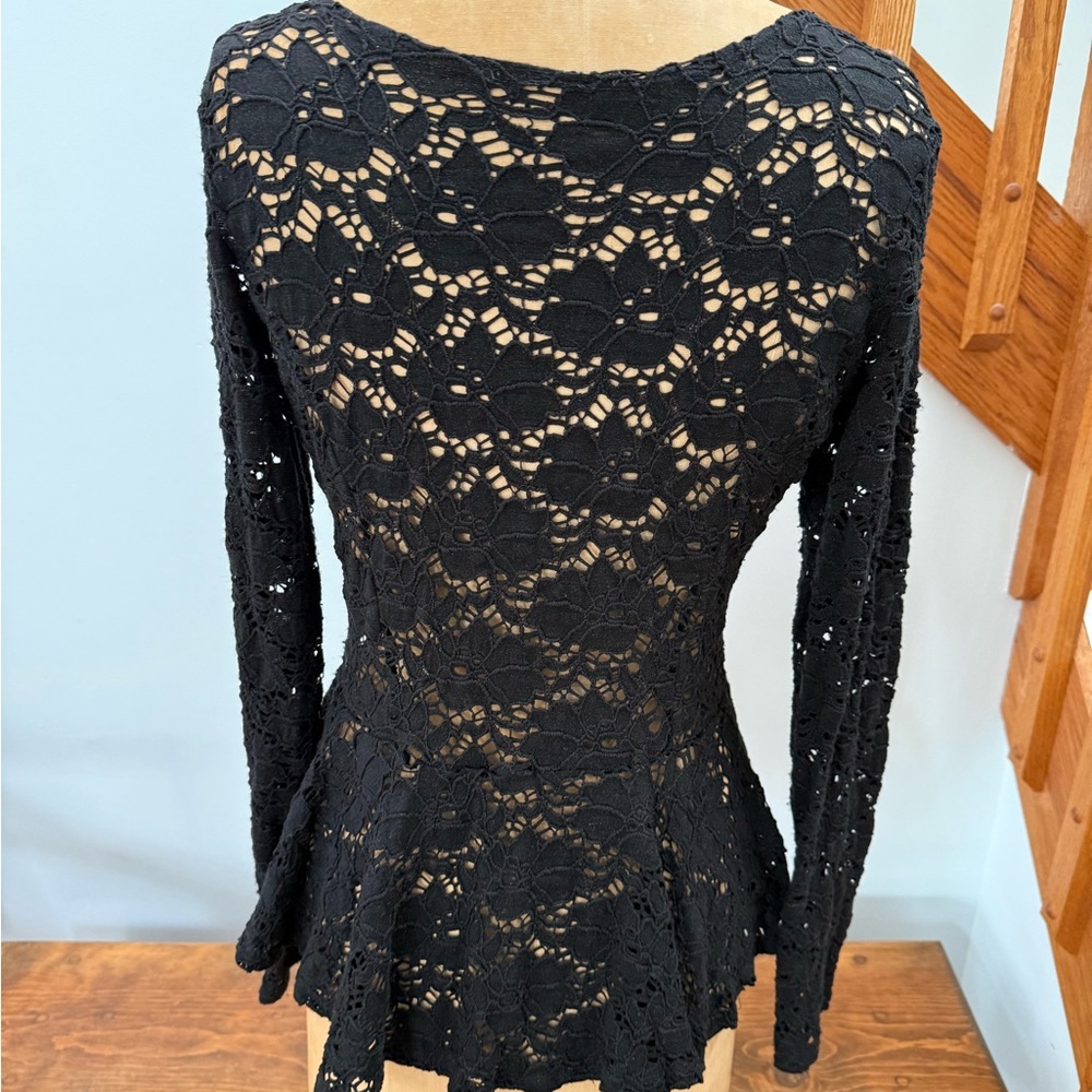Betsey Johnson Sample Black Lace Long Sleeve Blouse - Picture 3 of 4